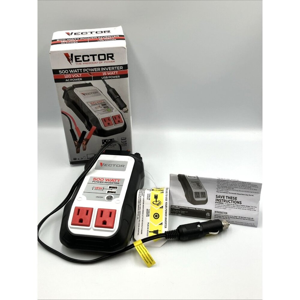 VECTOR 500 Watt Power Inverter, Dual Power Inverter, Two USB Charging Ports